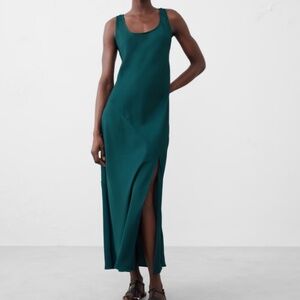 Banana Republic Green Satin Maxi Dress with Slit